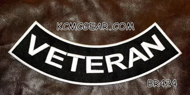 Veteran White on Black with Boarder Bottom Rocker Patches for Vest BR424