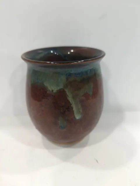 Studio Art Drip Glaze Pottery 4" Vase, Planter Brown And Blue Green