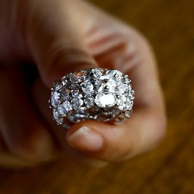 925 Silver Filled Ring Luxury Cubic Zircon Women Wedding Ring Sz 6-10