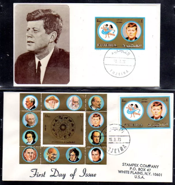 Uae Fujeira 1973 Two Fdc With Original Photo Of John Kennedy