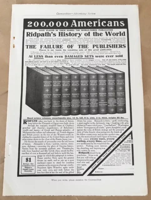 Ridpath History of the World ad 1909 original vintage 1900s illus. art books