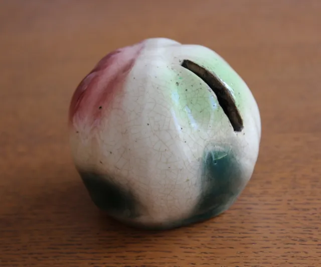 Ancienne Tirelire A Casser Forme De Pomme Barbotine