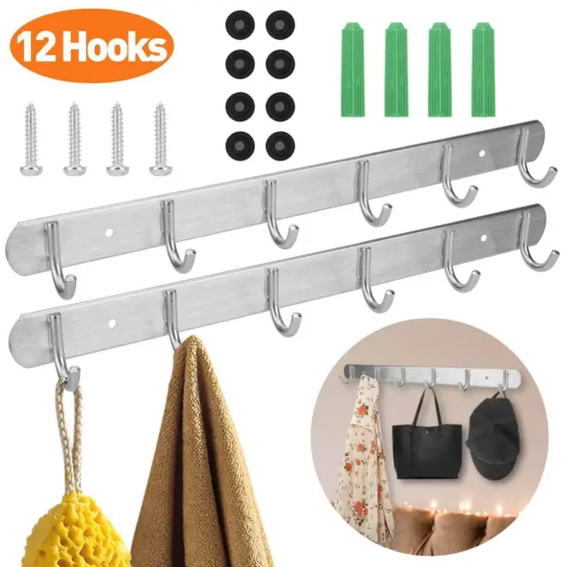 2*6 Hooks Wall Mount Key Bag Towel Rack Hanger Holder Coat Robe Hat Clothes Rack