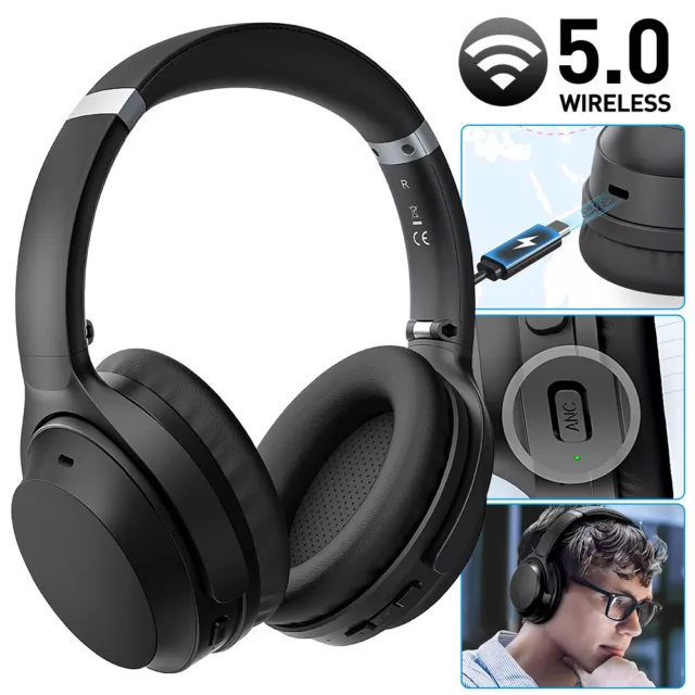 Wireless Headphones Bluetooth Noise Cancelling Stereo Earphones Over Ear Headset