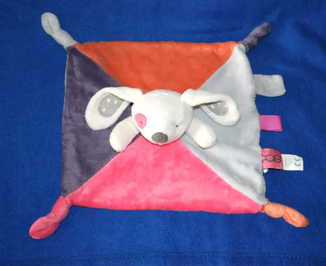 Obaibi Okaidi Doudou Lapin Plat Rose Gris Orange Violet Cocard Noeuds Kom9