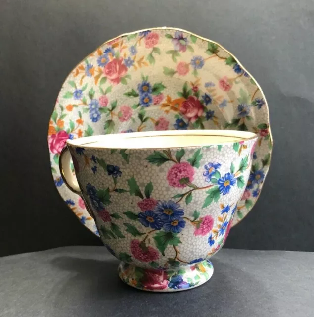 Royal Winton Teacup and Saucer - Floral Chintz Pattern #9632 - Excellent