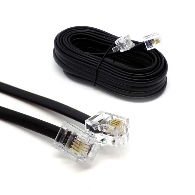 10m RJ11 ADSL Cable 4Pin Phone Router Internet Modem Lead Black Telephone BT SKY