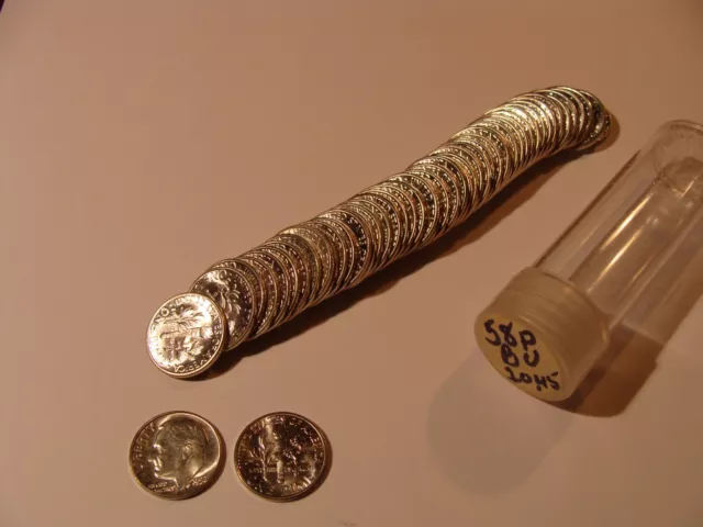 Original BU Roll 1958 Roosevelt Silver Dimes- 50 Coins