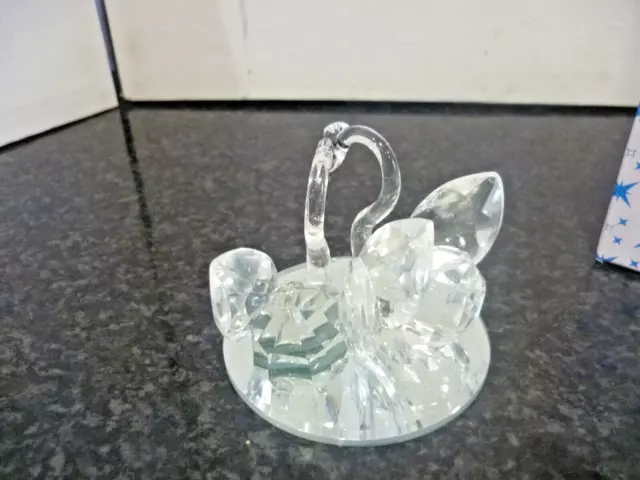 Pair of crystal glass swans  on mirror stand 3