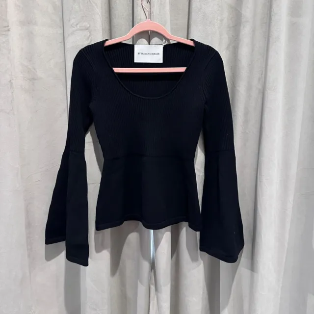 By Malene Birger Emona Knit Sweater Top Flared Sleeves Women's M Black $700