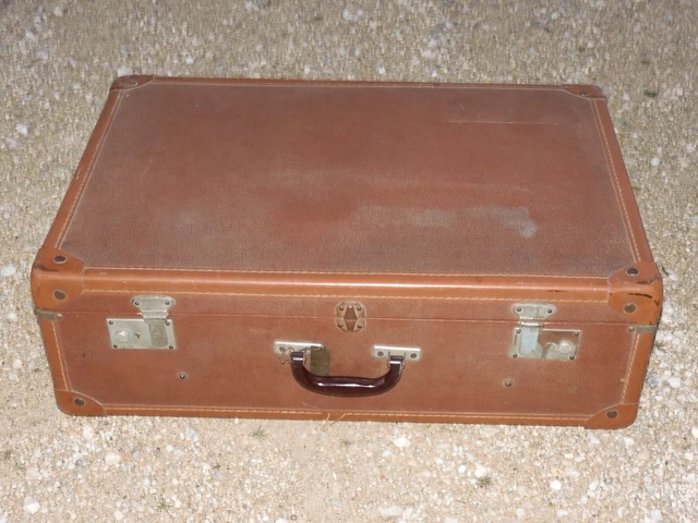 ANCIENNE VALISE BOIS RECOUVERTE TOILE VINYLE VINTAGE 40/50 déco