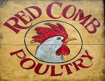 TIN SIGN "Red Comb Rooster" Poultry Art Deco Garage Wall Decor Farm Eggs Cock