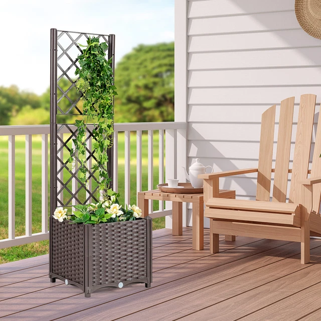 HOMASIS Blumenkasten Mit Rankgitter – Holz-Hochbeet 223x64x134 Cm, Aus Tanne, Für Balkon & Garten