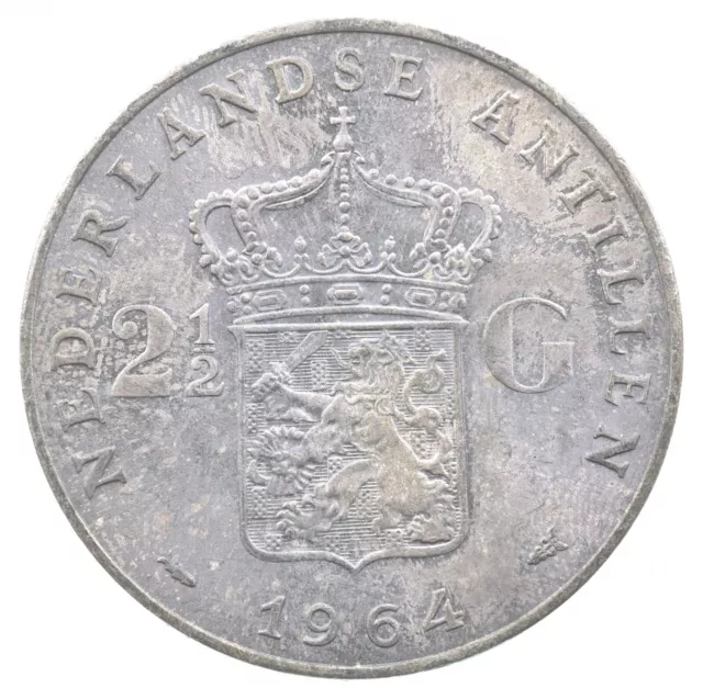 SILVER WORLD COIN 1964 Netherlands Antilles 2 1/2 Gulden World Silver Coin *058