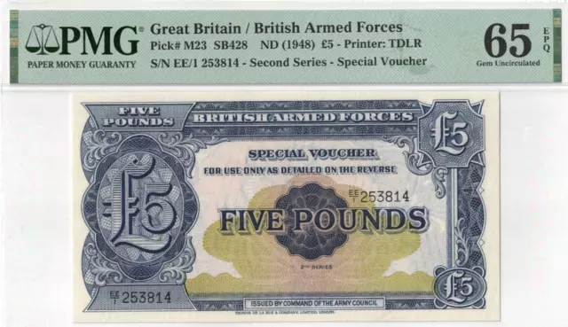 1948 Great Britain Armed Forces 5 Pound ND P M23 PMG 65