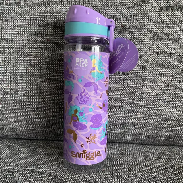 NEW Smiggle Mermaid Drift Water Bottle Drink Up School Girls Drinks Lilac Gold