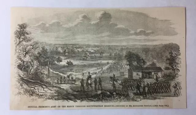 1861 magazine engraving~ GENERAL FREMONT'S ARMY ON THE MARCH Missouri
