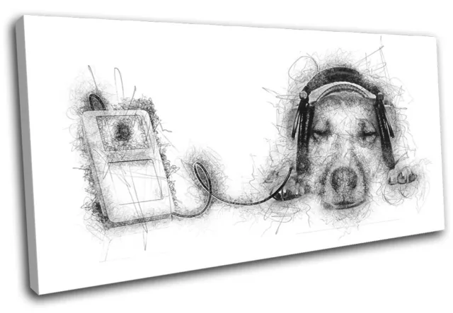 Cute Dog Music DJ Scribble Animals SINGLE CANVAS WALL ART Picture Print