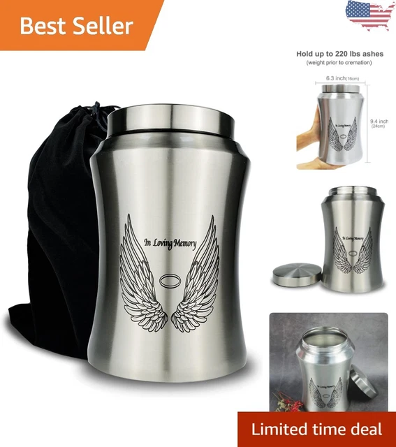Beautiful Large Cremation Urns - 220 lbs - Durable Stainless Steel - Velvet Bag