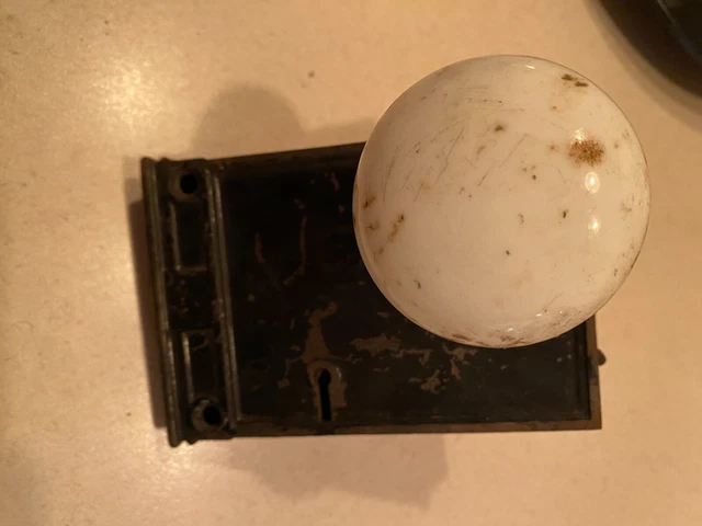 Vintage Door Hardware Lock Mortise White Porcelain Knobs Spindle 3.5x5"