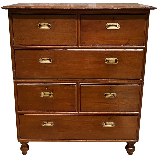 19th c English Mahogany Two Part Campaign Chest with Brass Handles