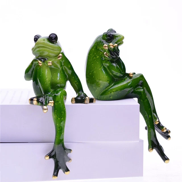 Ornement De Sculpture De Figurine De Grenouille De 2 Morceaux Pour La Table à