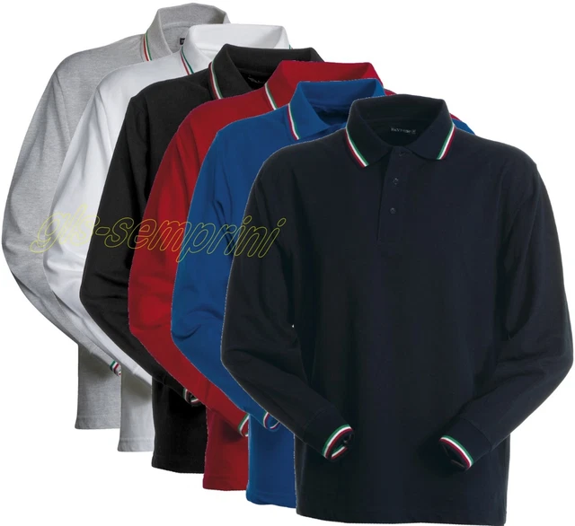 Polo Unisex Payper Aviazione Cotone Manica Lunga Tricolore Italia Uomo Donna