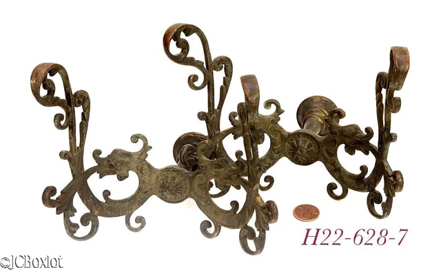 pair large ORNATE FANCY BRASS VICTORIAN HALLWAY COAT HAT RACK hardware