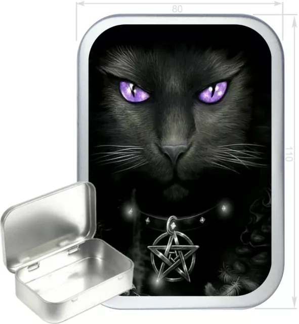 Witches Cat Gift Box,150ml Silver Hinged Tin ,Tobacco Tin, Storage Tin