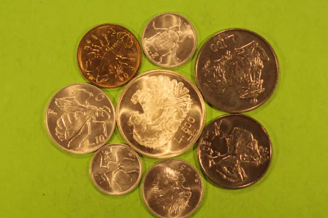 2 Set 1, 2, 5, 10, 20, 50 100, 500 Lire Argento 1974 + 1975 unc