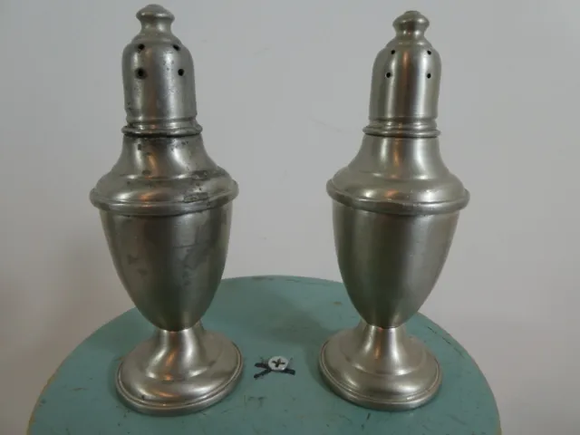 Vintage International Pewter Salt & Pepper Shakers Metal Glass Kitchenware