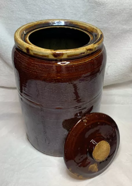 One 19th Century Brown Glaze Stoneware Crock with Lid - No Reserve