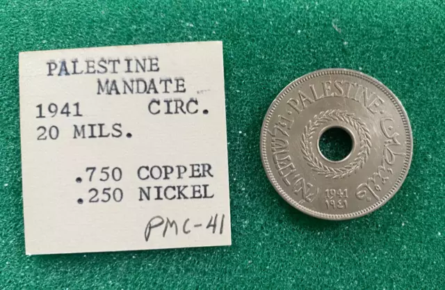 Israel Palestine British Mandate 20 Mils 1941 Coin - Key Date (100,000 only)