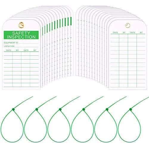 50 Pack Safety Inspection Tag Accident Prevention Tag Green on White Fire Ext...