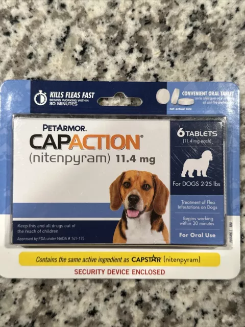 Capaction Dog Flea Control - (2-25 lbs) -6 Nitenpyram Oral Tablets - Exp 8/2024+