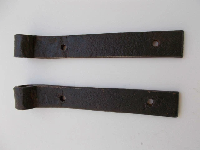 Pair Hand Forged Antique Iron Barn Door Strap Hinges 7 3/4" x 1 1/8" Primitive 8