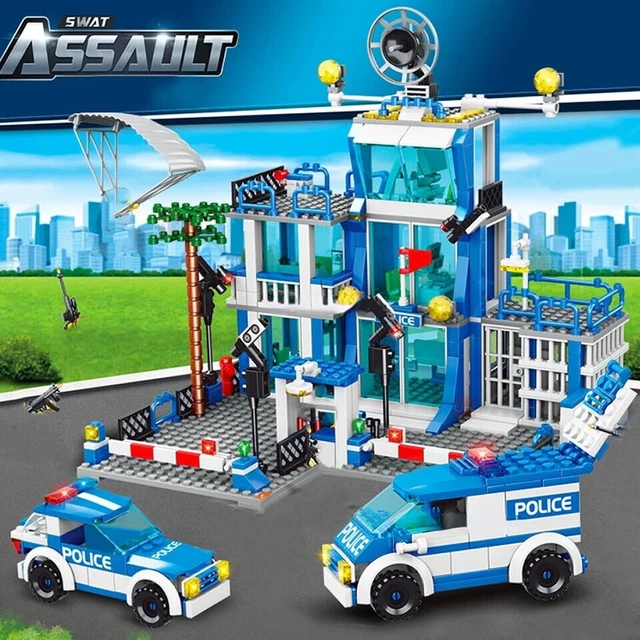 SWAT Police Station Military City Model Set Prison Car Policeman Boat Figures Building Blocks DIY Toy for Kids Boys Gift