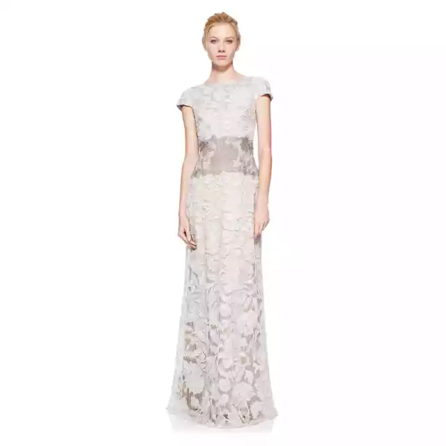 NWT Tadashi Shoji Latte Pumice Lace Nomi Formal Maxi Gown Size 12