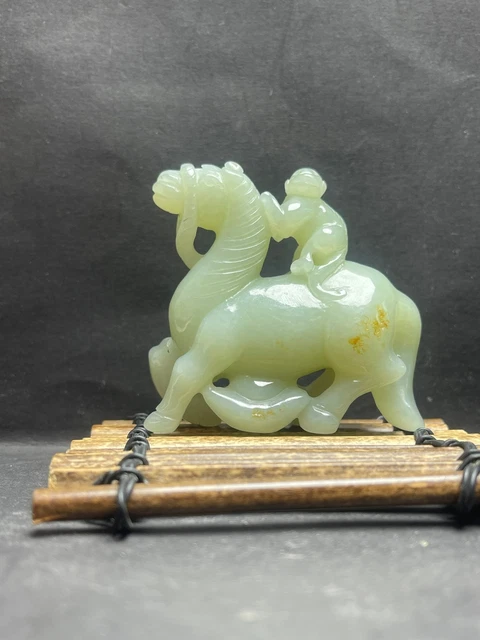 Chinese Exquisite Handmade Monkey Horse carving Hetian Jade Statue