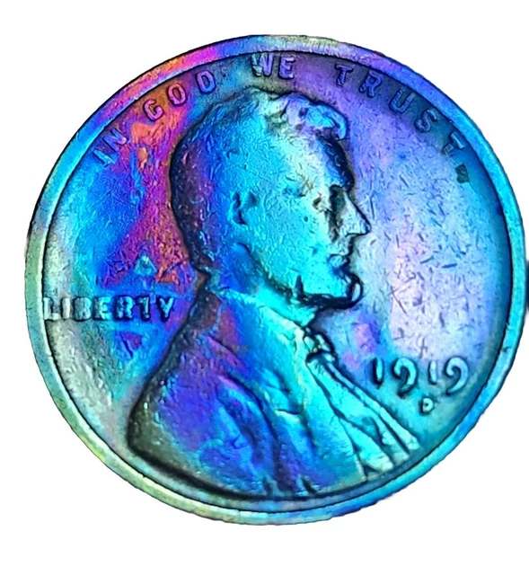 1919 D Lincoln Wheat Cent Rainbow Toned Unc Bu VF XF Low Mintage Penny US Coin
