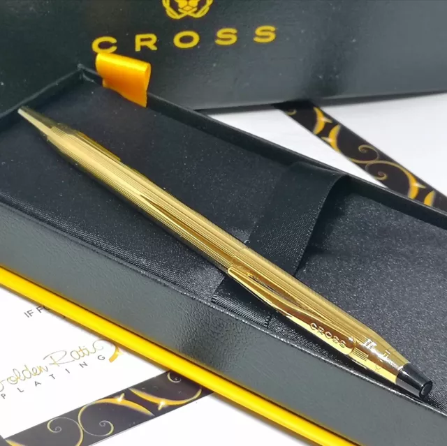 24k Gold Plated Shiny Cross Century Classic Ball Point Writing Pen Black Ink Box