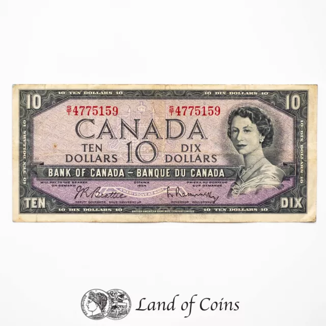 CANADA: 1 x 10 Canadian Dollar 1954 Banknote.