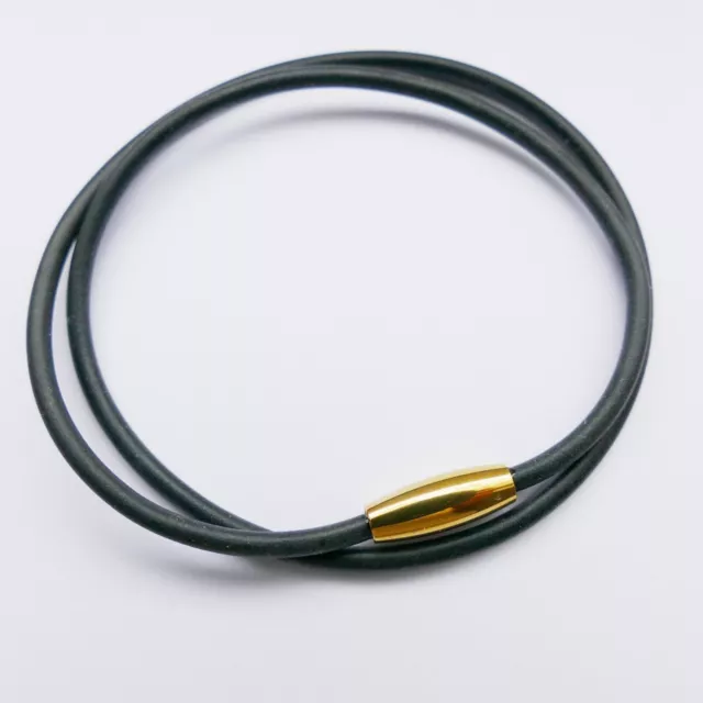 Kautschukband, Gummiband, Kette, schwarz, 3 mm mit Magnetverschluss goldfarben a