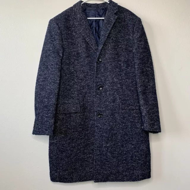 J.Crew Thompson Wool Blend Tweed Herringbone Topcoat Jacket Textured Navy Sz 42