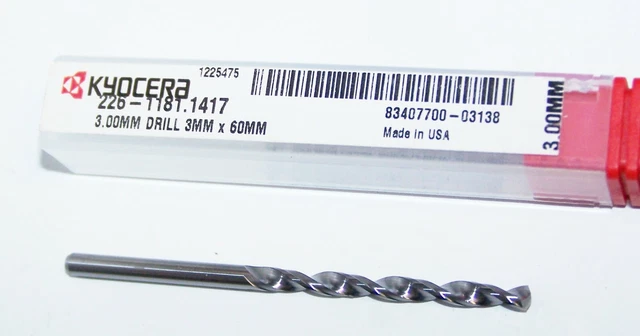 3.00mm (.1181") Solid Carbide Drills Long Flute  KYOCERA 226-1181.1417