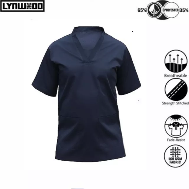 Unisex Hospital Medical Scrub Doctor Nursing Tunic Uniform Navy Blue Top Shirt