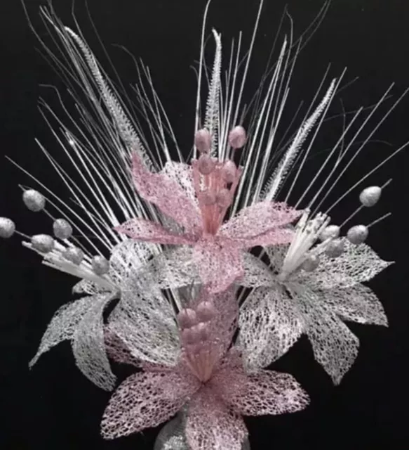 Bunch Of 6 Pink & Silver Artificial Flower With Silver Bloomer To Go In The Vase