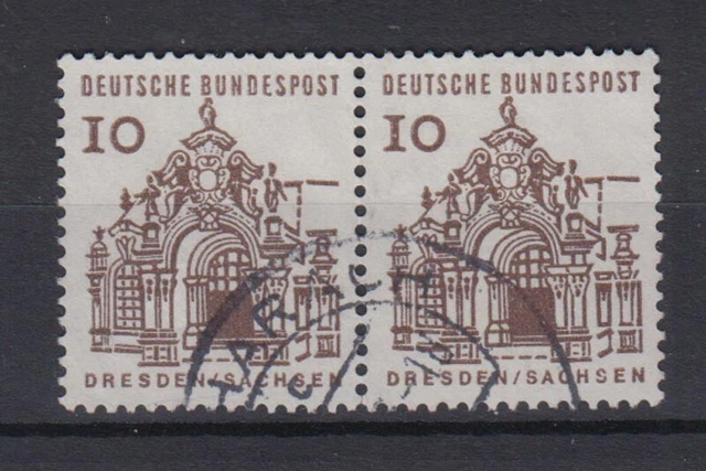Bund 454 waagerechtes Paar Deutsche Bauwerke klein 10 Pf gestempelt /1