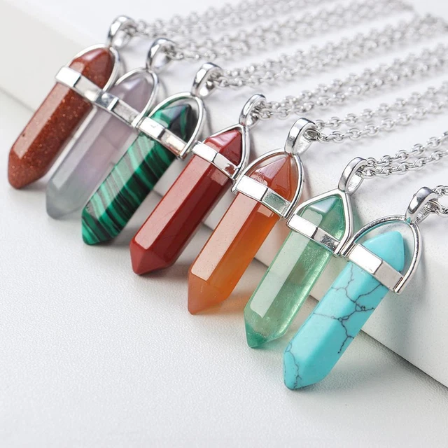 Wholesale Pendant Hexagonal Simulate Pointed Stone Quartz Energy Necklace DIY 2