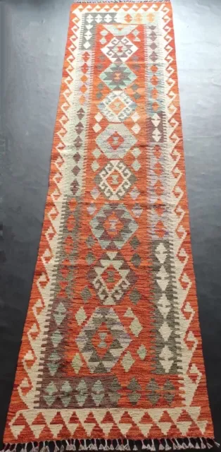 Artisan Handmade Afghan/Turkish Runner Kilim Rug, Wool  Aztec Rug Size 303x76 CM